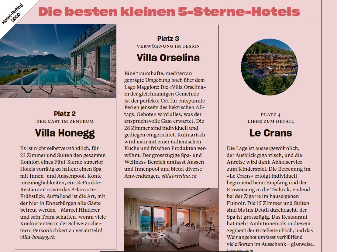 The best small 5stars Hotels  - NZZ am Sonntag 